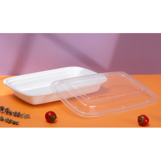 TR16W- 16oz Plastic Rectangular Container & Lid-White