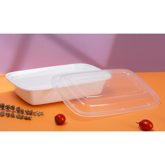 TR24W - 24oz Plastic Rectangular Container & Lid-White