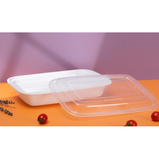 TR28W- 28oz Plastic Rectangular Container & Lid-White