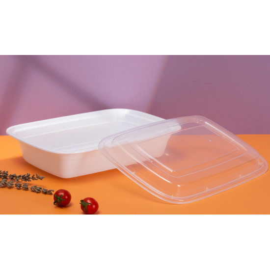 TR32W - 32oz Plastic Rectangular Container & Lid-White