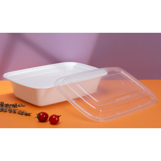 TR38W - 38oz Plastic Rectangular Container & Lid-White