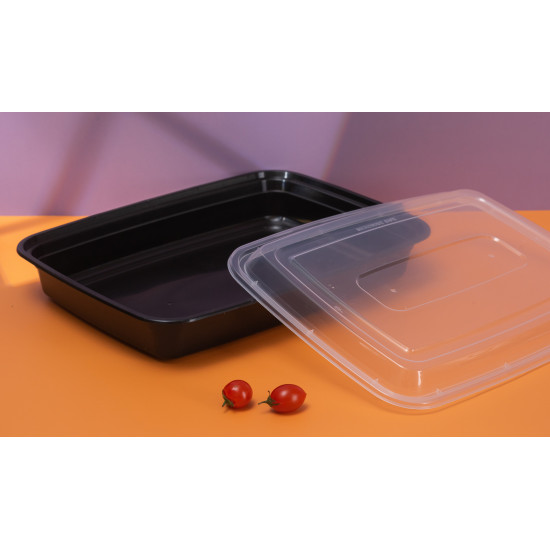 TR58 - 58oz Plastic Rectangular Container & Lid-Black