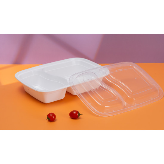 TRT32W - Plastic 2 Compartment Rectangular Container & Lid-White