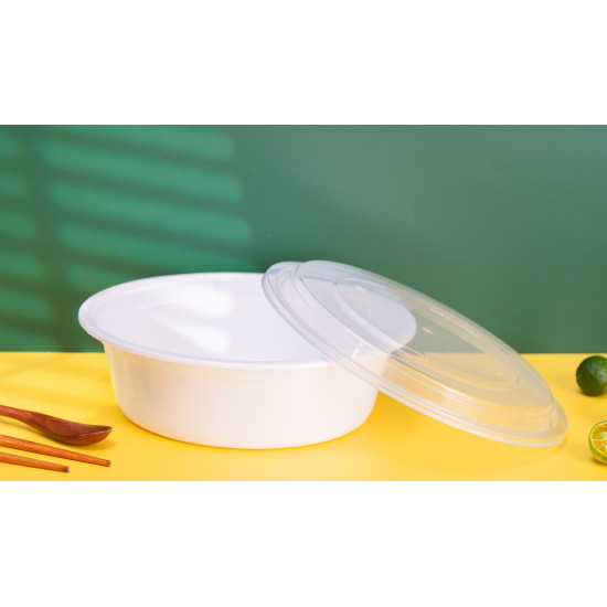 TQ32W - Plastic 32oz Round Container & Lid-White 