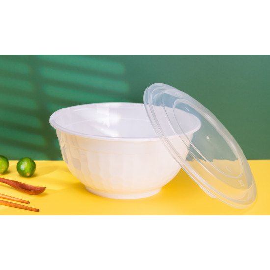 TB42W - Plastic 42oz Bowl & Lid-White 